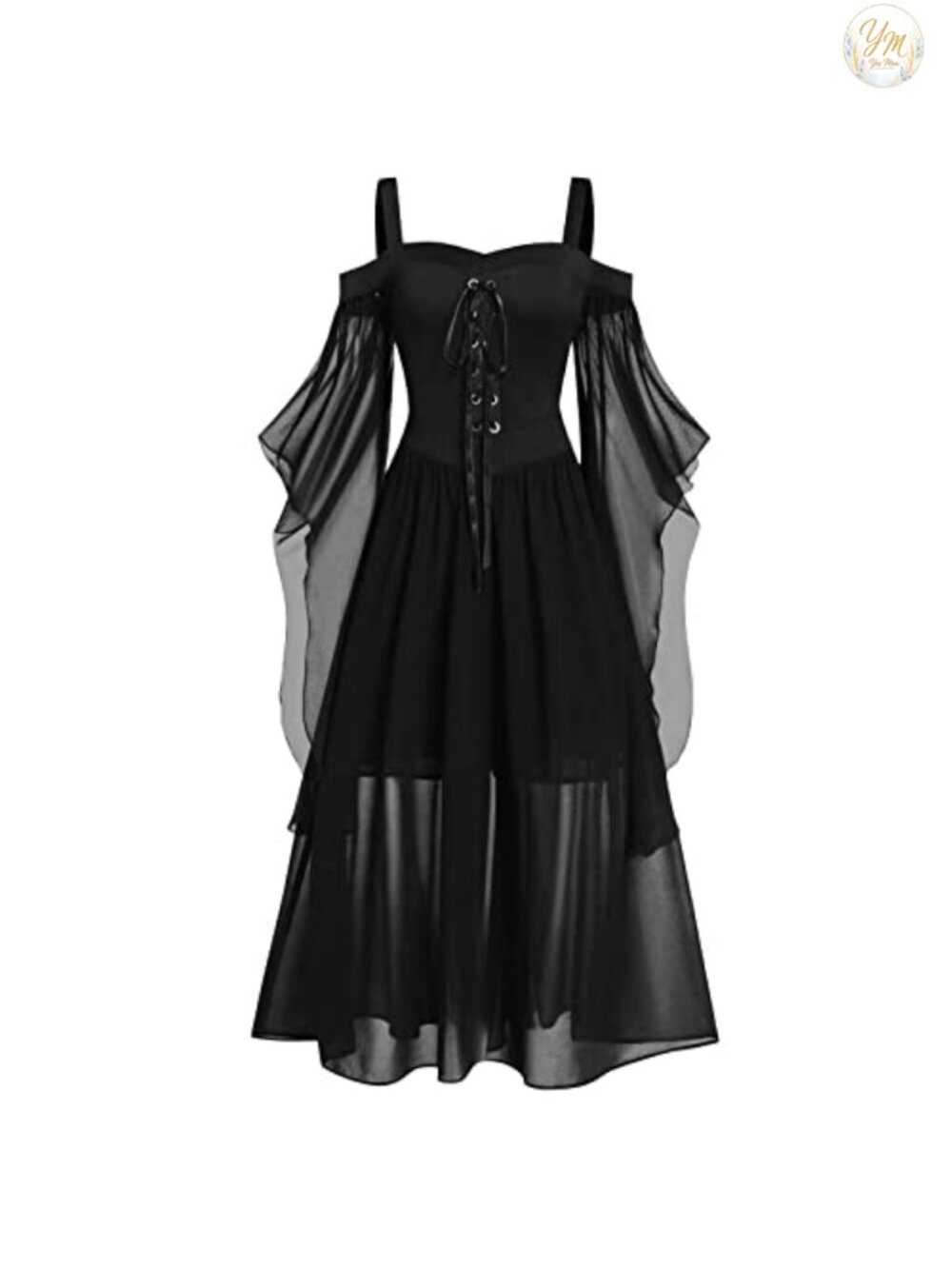 Women Renaissance Gothic Lace Trumpet Sleeve Maxi Dress Costume